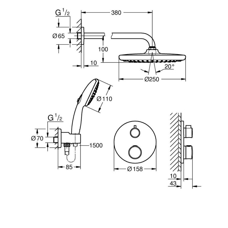 Grohe Grohtherm Concealed Shower System with Tempesta 250