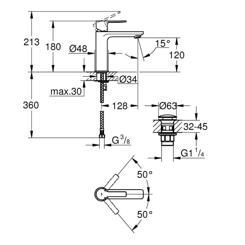Grohe Lineare Basin Mixer Tap S-Size 23106 Supersteel