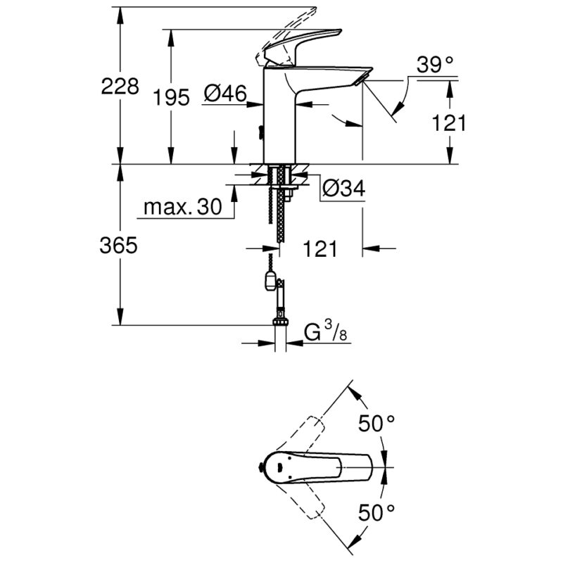 Grohe Eurosmart M-Size EcoJoy Basin Mixer with Retractable Chain