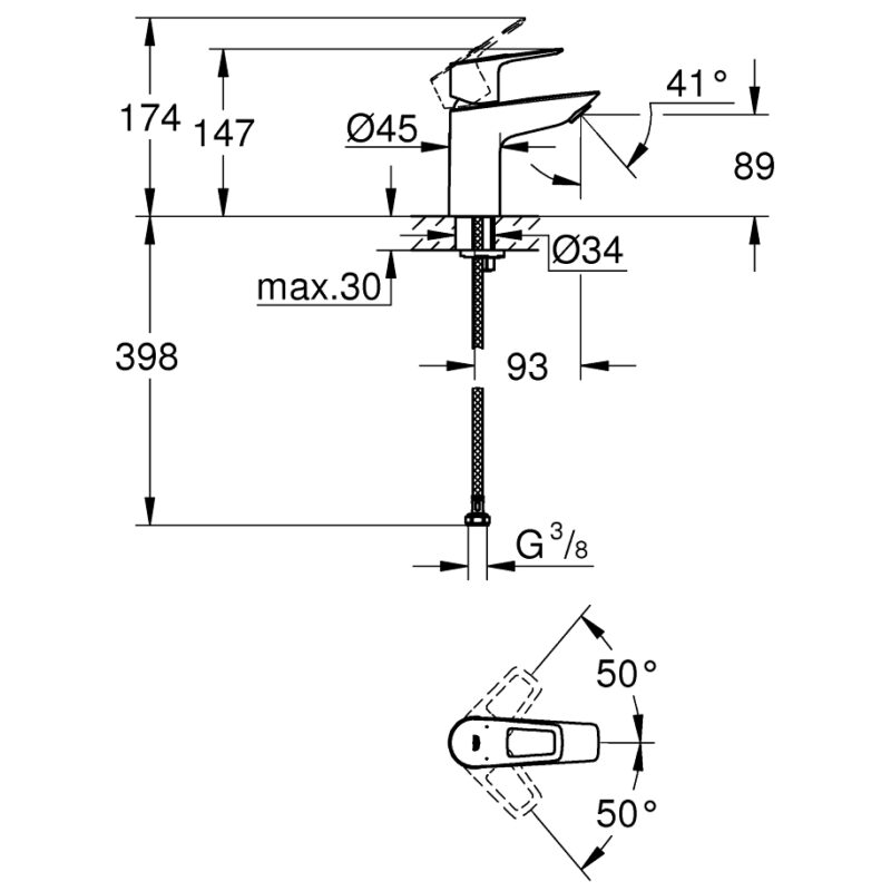 Grohe Bauloop S-Size Smooth Body Basin Mixer 23337