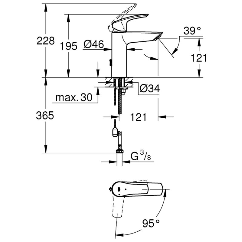 Grohe Eurosmart M-Size Basin Mixer Tap with Chain 23394