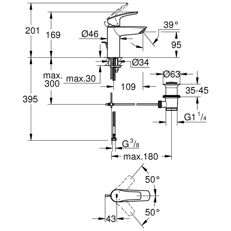 Grohe Eurosmart S-Size Basin Mixer Tap with Pop Up Waste 23456