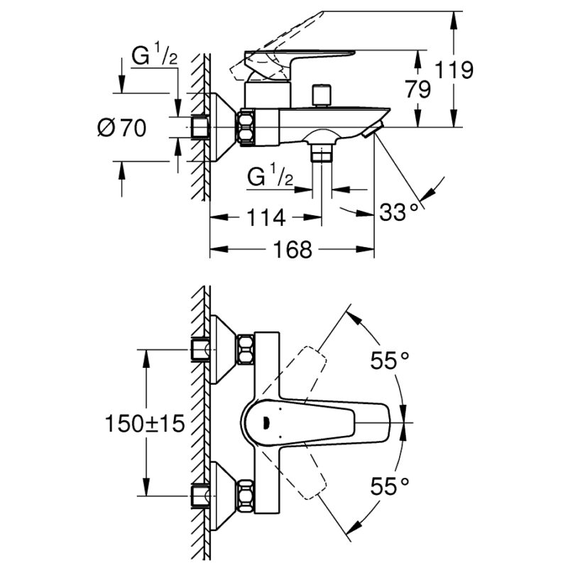 Grohe Bauedge Wall Bath/Shower Mixer Tap 23604