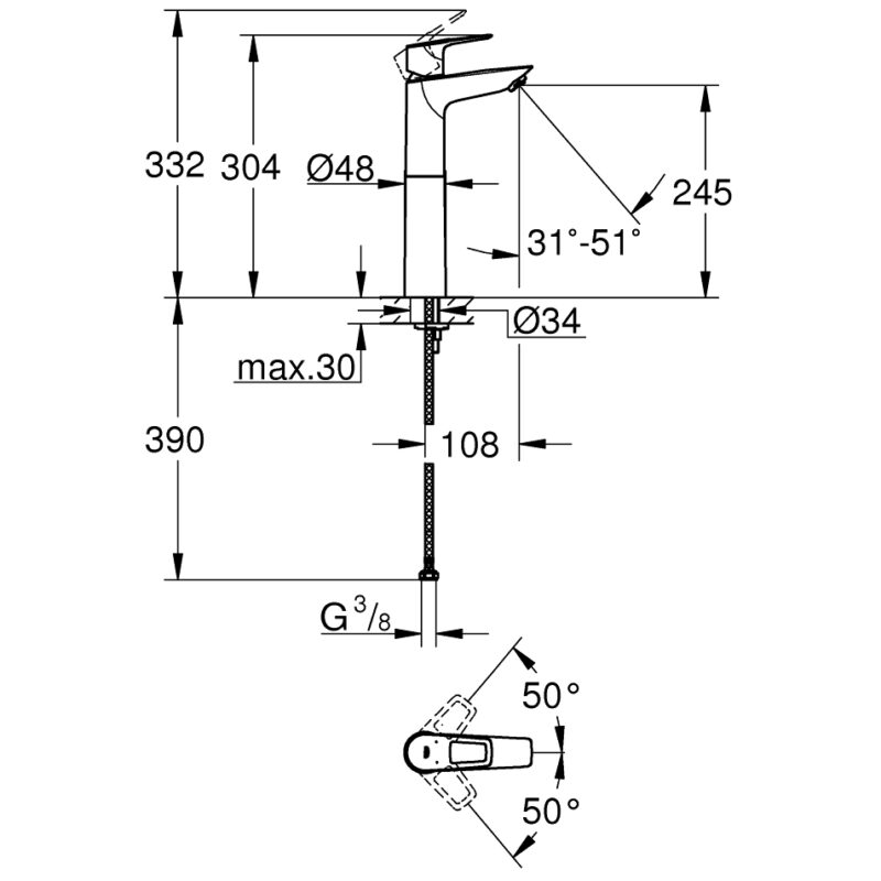 Grohe Bauloop XL-Size Smooth Body Basin Mixer Tap 23764