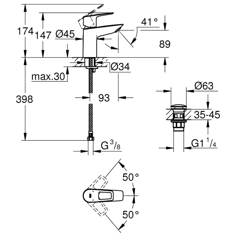 Grohe Bauloop S-Size Smooth Body Basin Mixer 23878