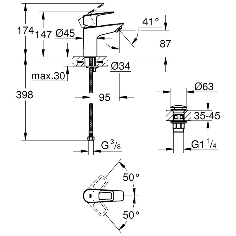 Grohe Bauloop S-Size LowFlow Smooth Body Basin Mixer Tap 23879