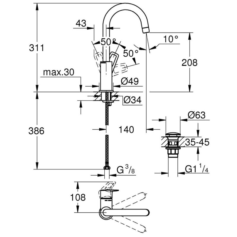 Grohe Bauloop L-Size Smooth Body Basin Mixer 23891
