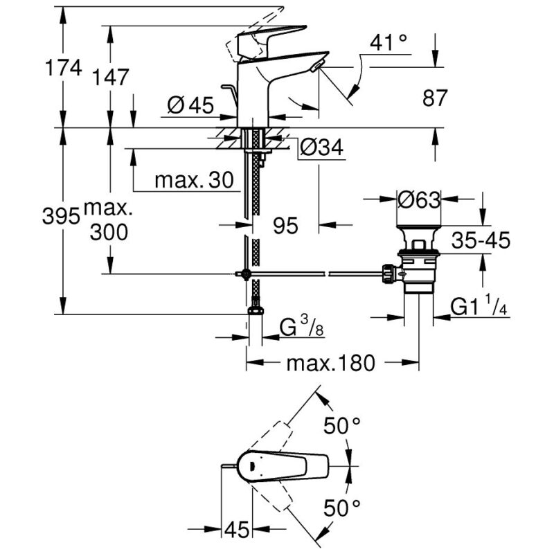 Grohe Bauedge S-Size Basin Mixer with Pop Up Waste 23894
