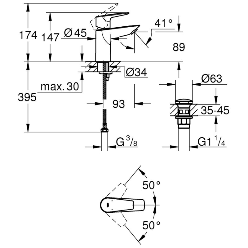 Grohe Bauedge S-Size Smooth Body Basin Mixer 23895