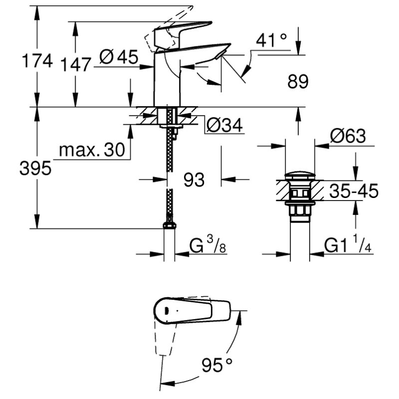 Grohe Bauedge S-Size Smooth Body Cold Start Basin Mixer 23899