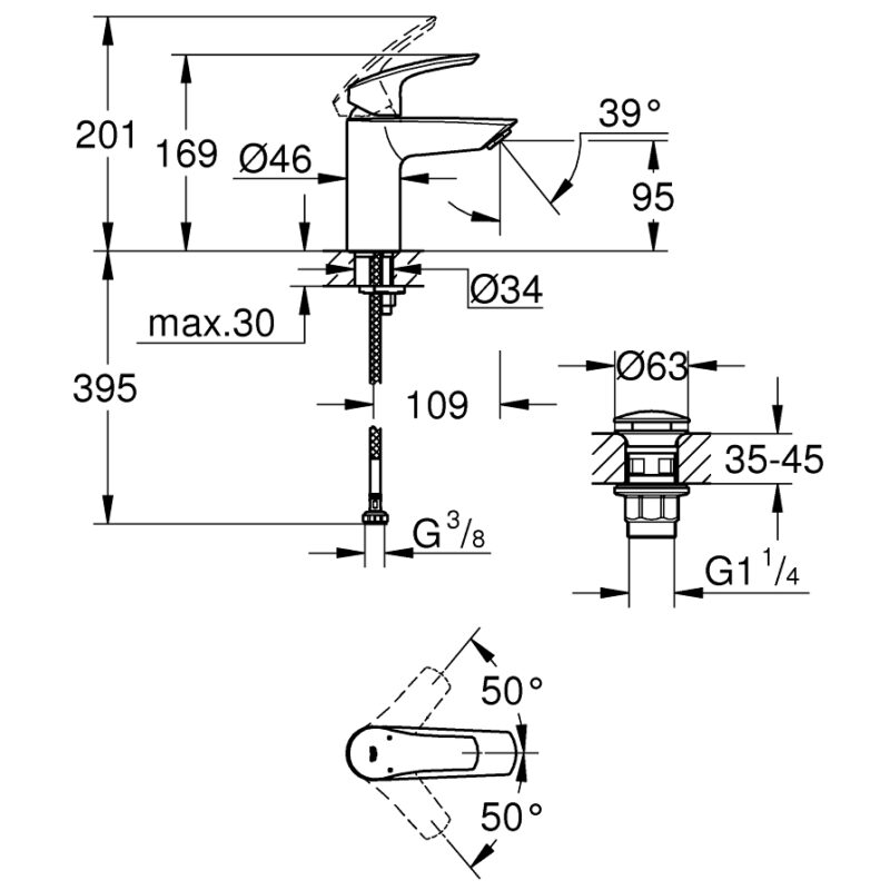 Grohe Eurosmart S-Size Smooth Body Basin Mixer Tap 23922
