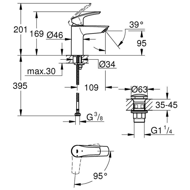 Grohe Eurosmart S-Size Smooth Body Basin Mixer Tap 23924