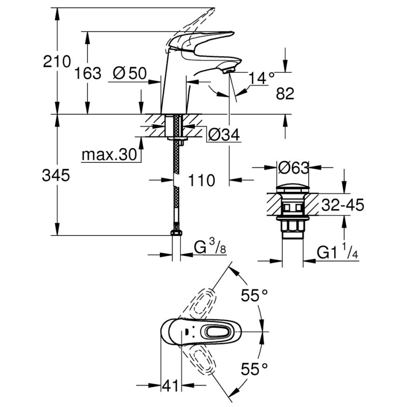 Grohe Eurostyle S-Size Basin Mixer Tap with Push Waste 23929