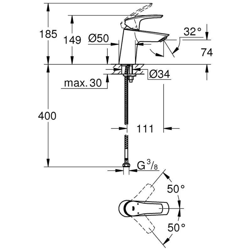 Grohe Eurosmart Angled S-Size Smooth Body Basin Mixer Tap 23967