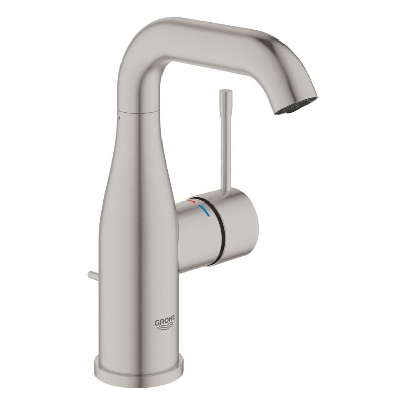 Grohe Essence Basin Mixer Tap M-Size with Pop Up Waste Supersteel Grohe Essence Basin Mixer Tap M-Size with Pop Up Waste Supersteel