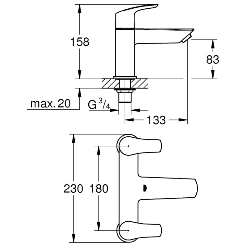 Grohe Eurosmart Two-Handled Bath Filler 25098