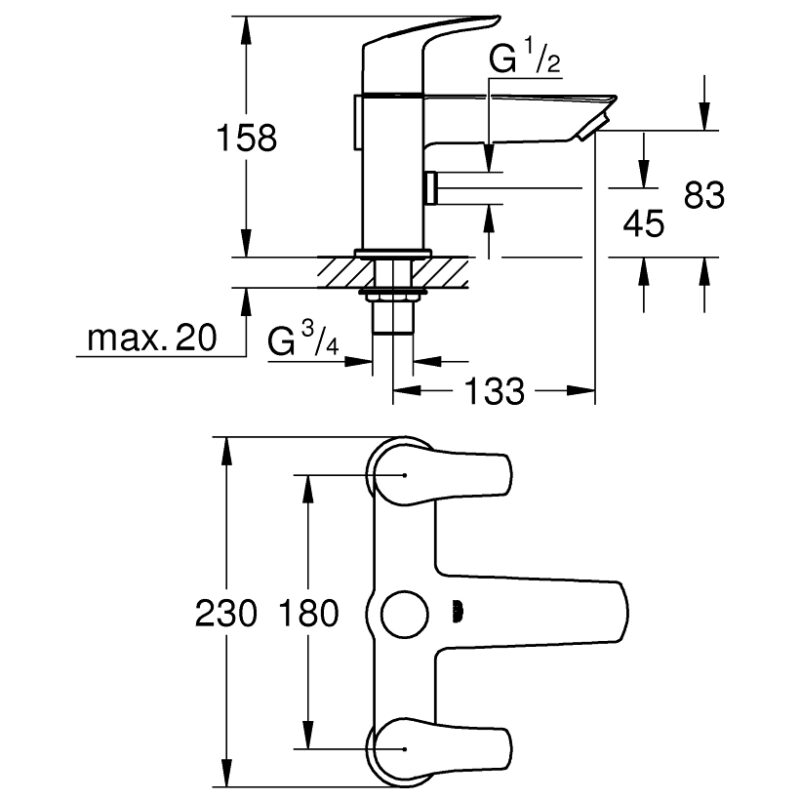 Grohe Eurosmart Two-Handled Bath/Shower Mixer 25105