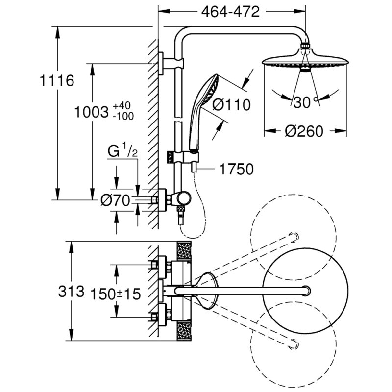 Grohe Euphoria 260 CoolTouch Thermostatic Shower System 27296