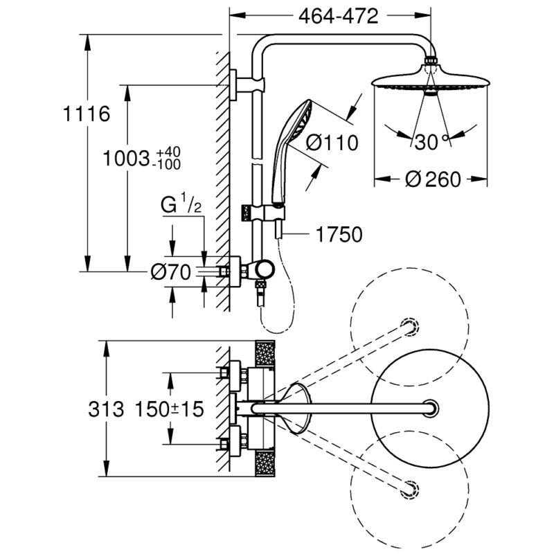Grohe Euphoria 260 CoolTouch Thermostatic Shower System 27615