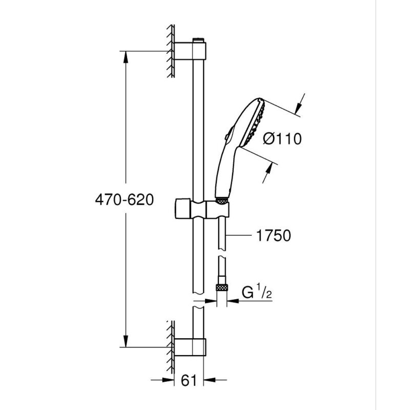 Grohe Tempesta 110 Rail Set 600mm 3 Sprays 27794