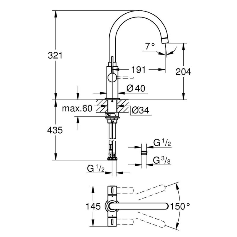 Grohe Eurosmart 2 Handle Kitchen Sink Mixer Tap Black