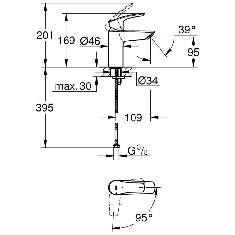 Grohe Eurosmart S-Size Cold Start Basin Mixer Tap 32154