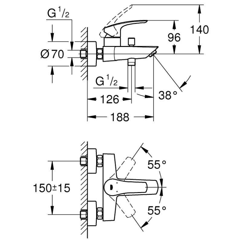 Grohe Eurosmart Wall Bath/Shower Mixer Tap 33300
