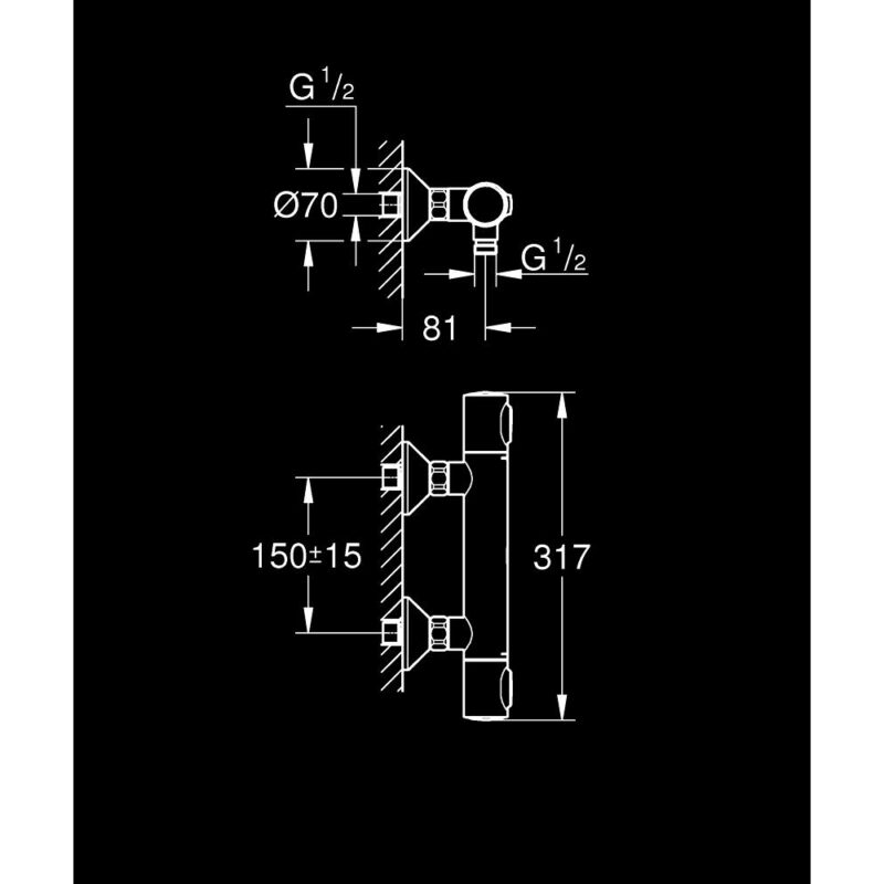 Grohe Grohtherm 500 Thermostatic Bar Shower Mixer Black