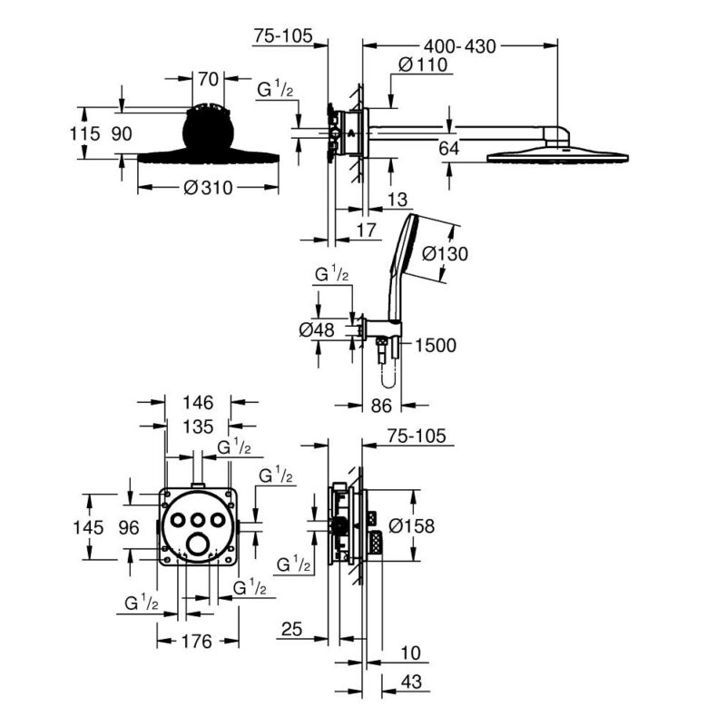 Grohe SmartControl Concealed Shower Set with SmartActive 310 Cube Brushed Sunrise