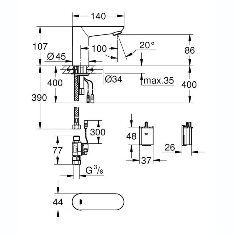 Grohe Euroeco Cosmopolitan E Infra-Red Basin Tap Battery 36271