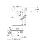 Grohe Euro Ceramic Wall Hung 55cm Washbasin 1 Tap Hole