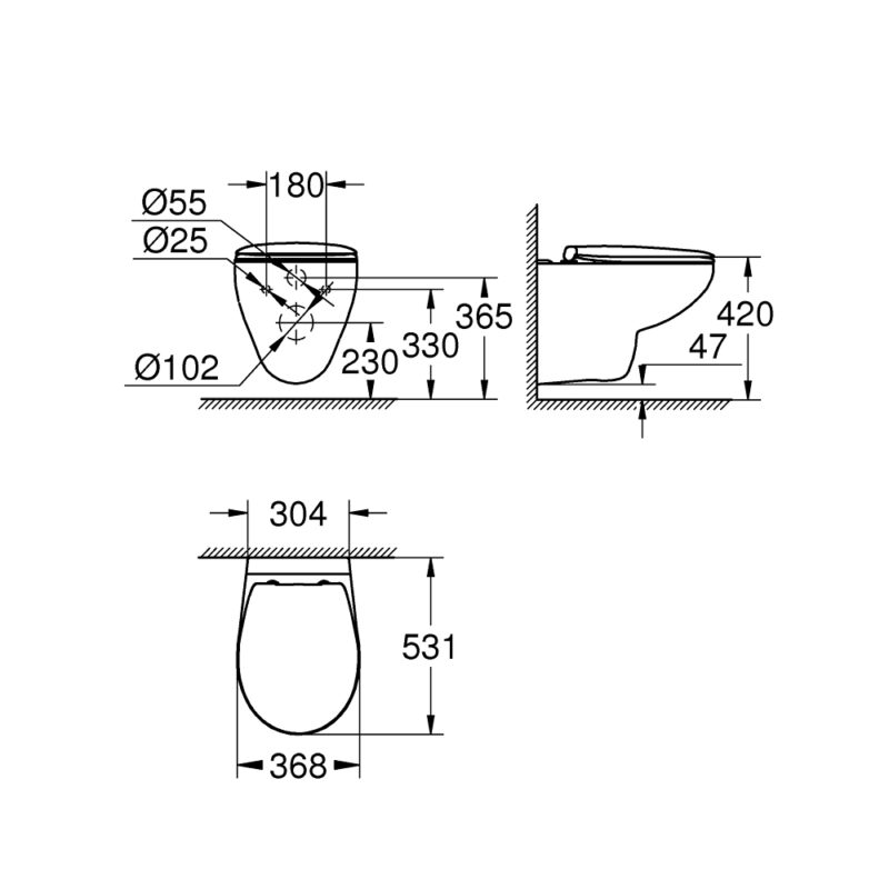 Grohe Bau Ceramic Wall Hung Rimless Toilet & Soft Close Seat Set