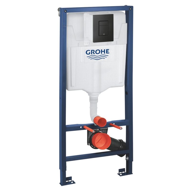 Grohe Rapid SL 3 In 1 WC Frame 1.13m with Black Skate Cosmo Flush Plate Grohe Rapid SL 3 In 1 WC Frame 1.13m with Black Skate Cosmo Flush Plate