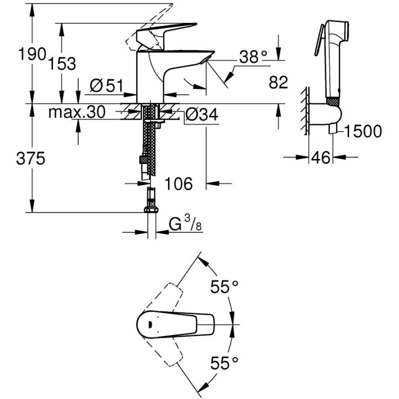 Grohe Bauedge S-Size Basin Mixer with Hand Shower 23757