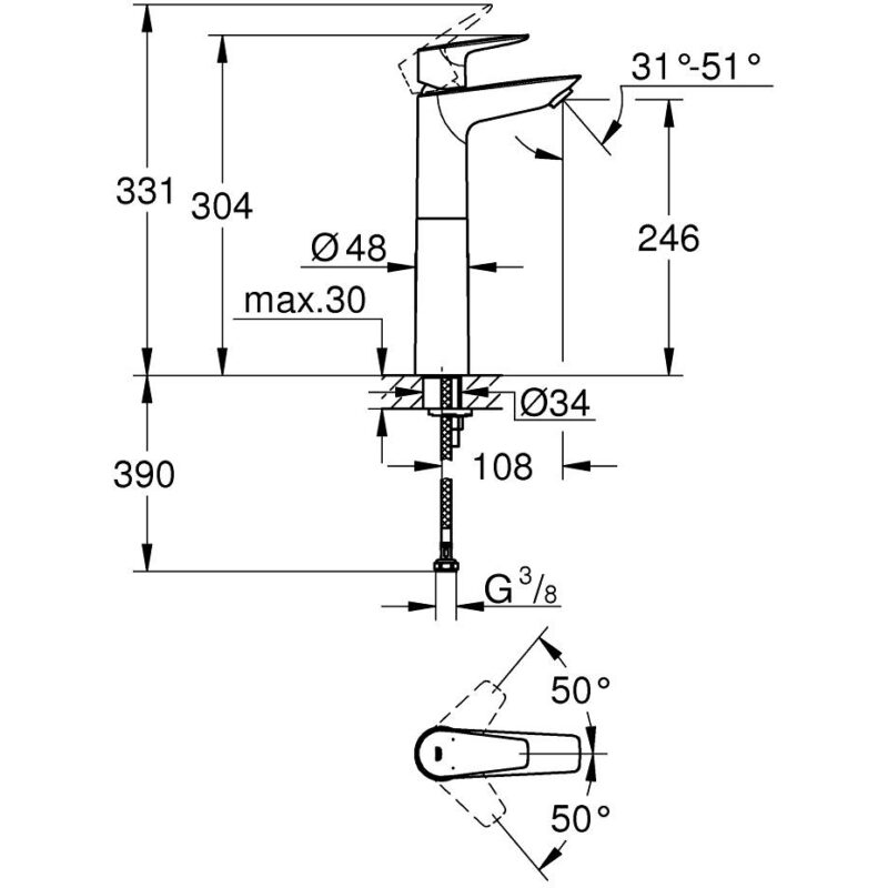 Grohe Bauedge XL-Size Basin Mixer Tap 23761