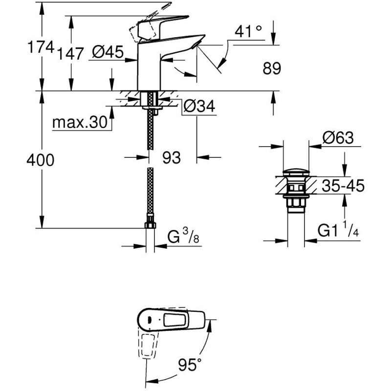 Grohe Bauloop S-Size Cold Start Smooth Body Basin Mixer Tap 23883