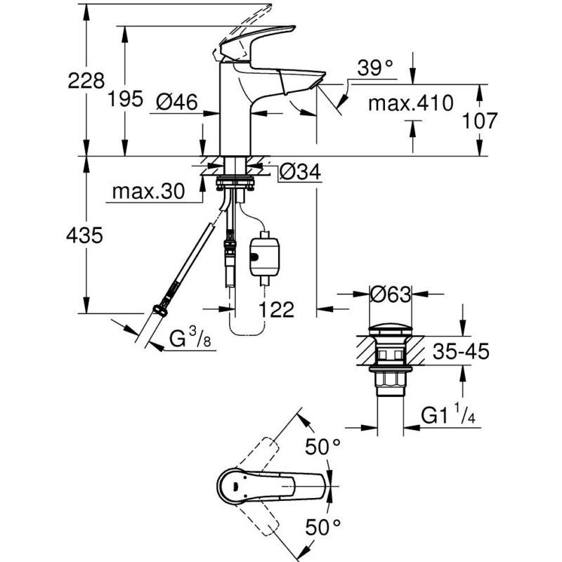 Grohe Eurosmart M-Size Basin Mixer Tap  with Pull Out 23976 Chrome