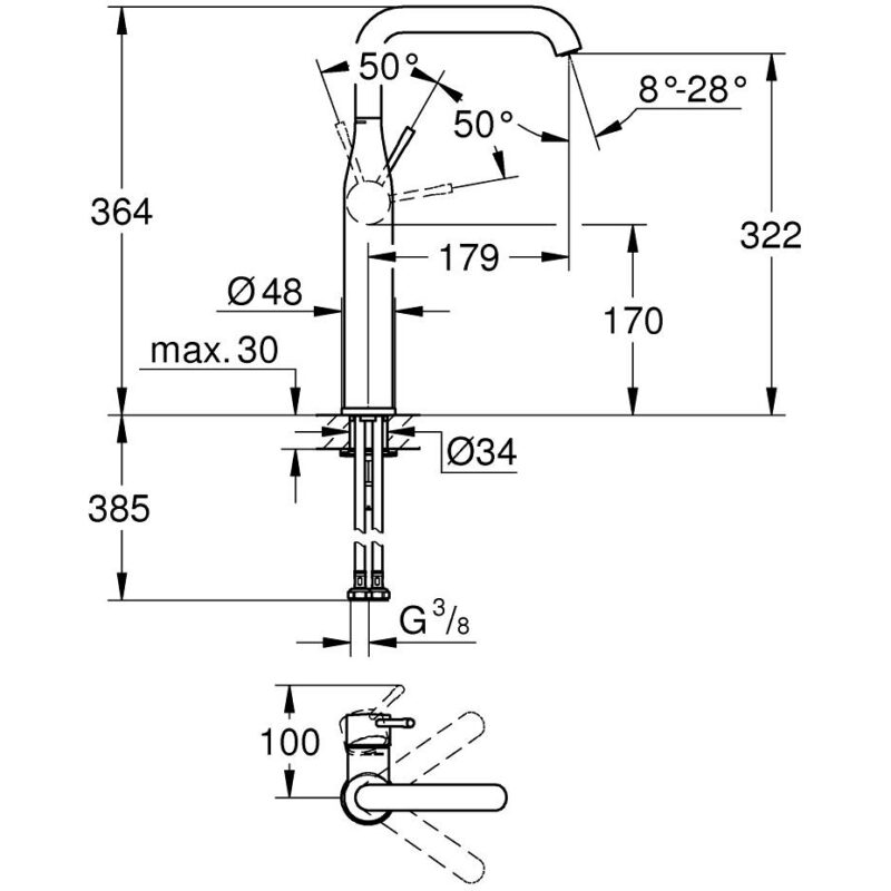 Grohe Essence XL-Size Tall Basin Mixer with Swivel Spout 24170