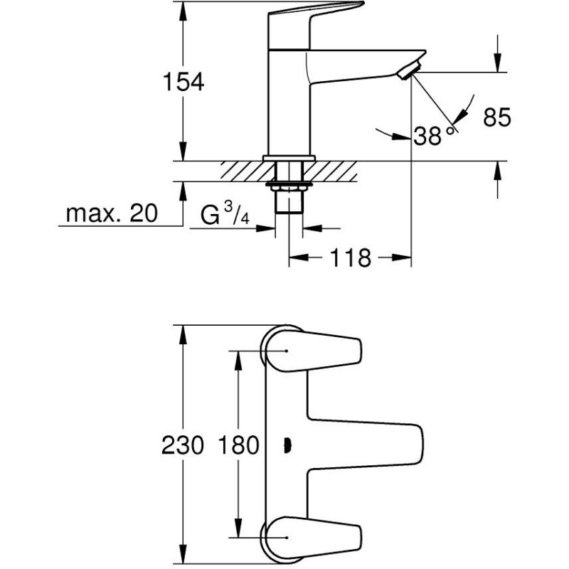 Grohe Bauedge Two-Handled Bath Filler Tap 25216 Chrome