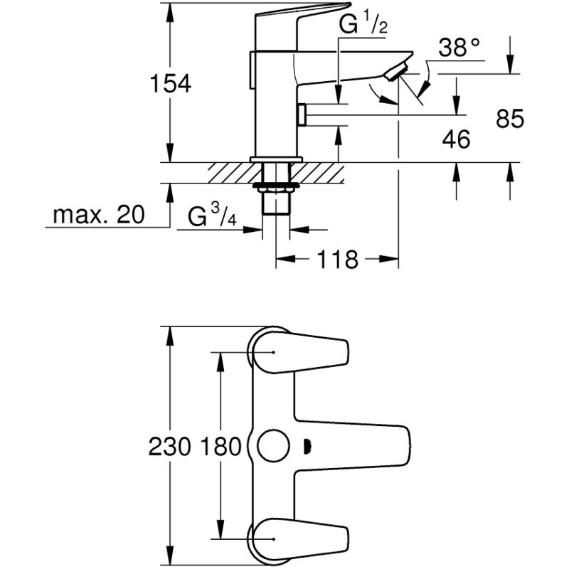 Grohe Bauedge Two-Handled Bath/Shower Mixer Tap 25217 Chrome