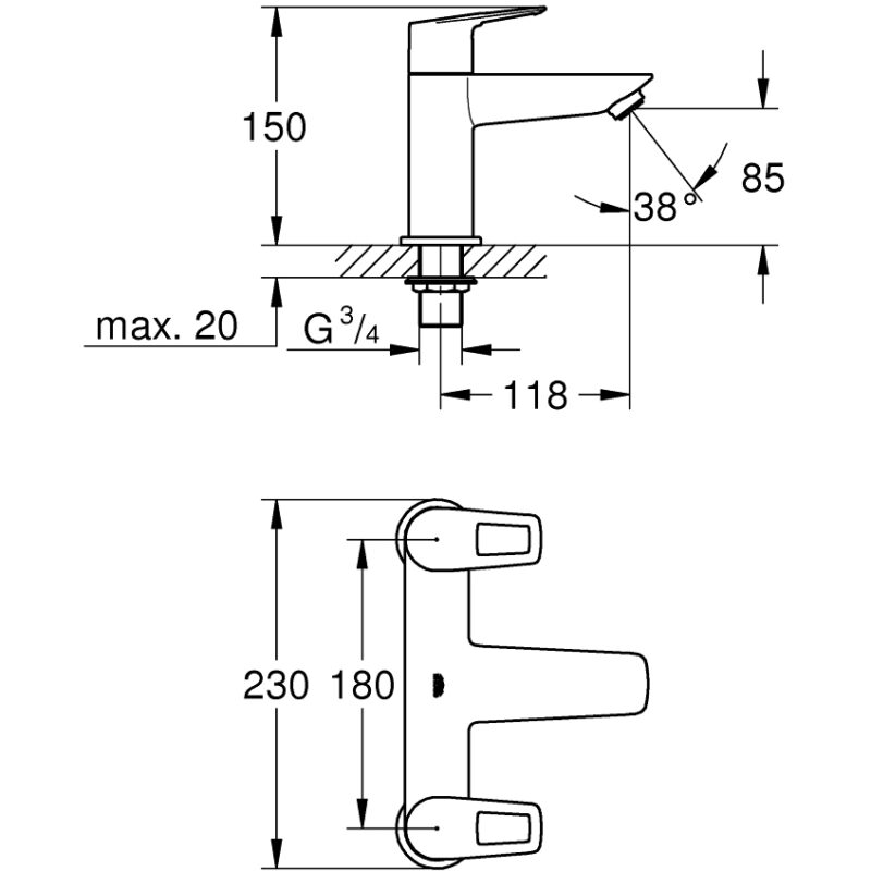 Grohe Bauloop Two-Handled Bath Filler Tap 25231 Chrome