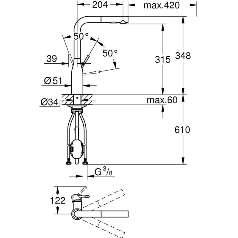 Grohe Essence Single-Lever Sink Mixer with Pull Out Spray 30504