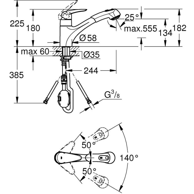 Grohe Eurodisc Kitchen Sink Mixer with Pull Out Spray 32257