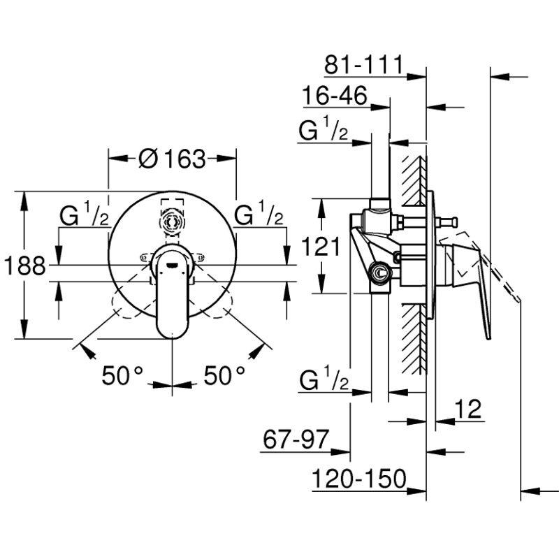 Grohe Eurosmart Cosmopolitan Concealed Wall Bath/Shower Mixer 32879