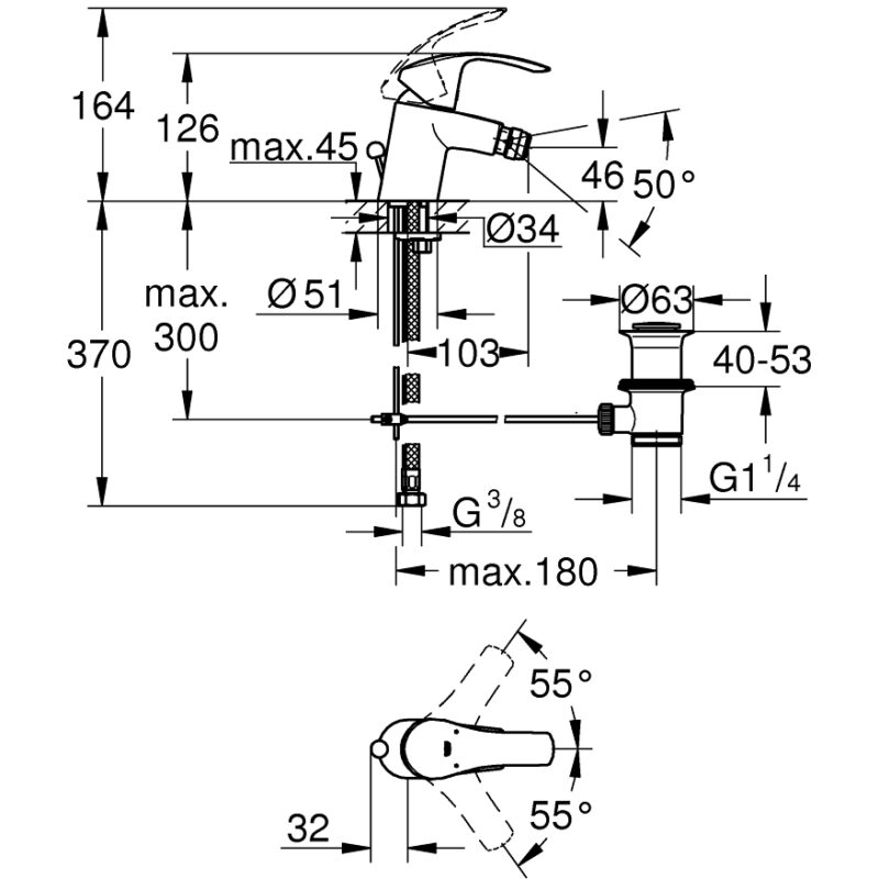 Grohe Eurosmart Bidet Mixer Tap S-Size with Pop Up Waste 32929