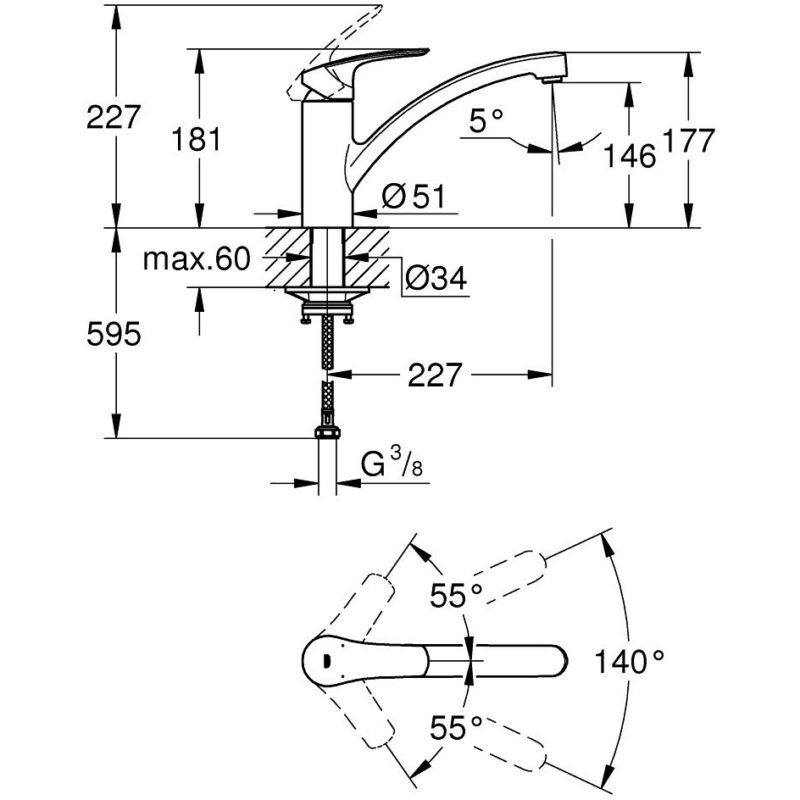 Grohe Eurosmart Low Spout EcoJoy Kitchen Sink Mixer 33281