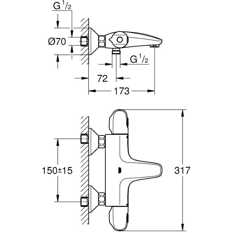 Grohe Grohtherm 1000 Thermostatic Wall Bath/Shower Mixer 34816