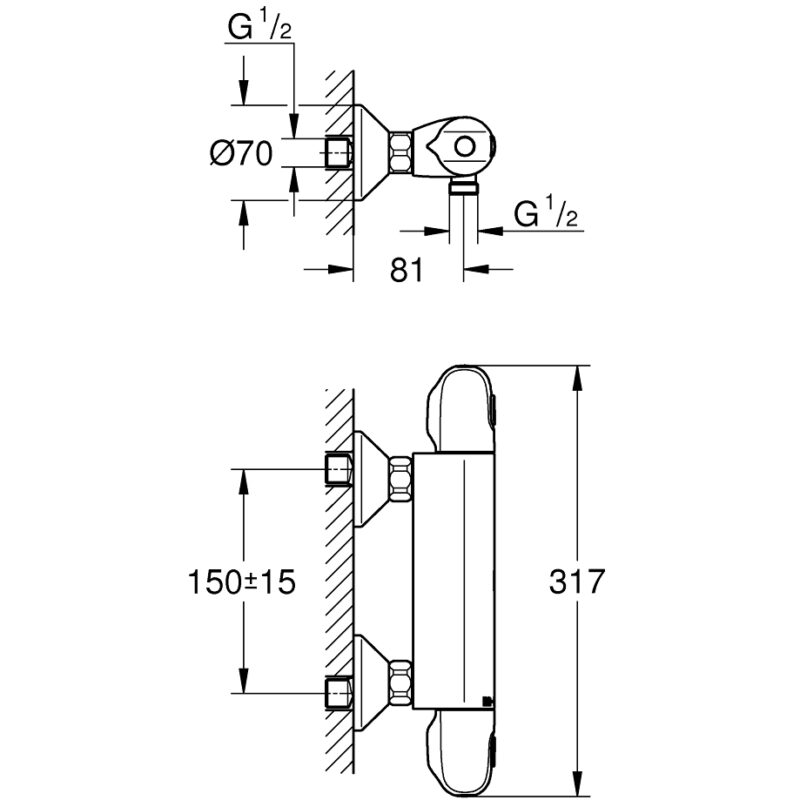 Grohe Grohtherm 1000 Thermostatic Bar Shower Mixer 34818