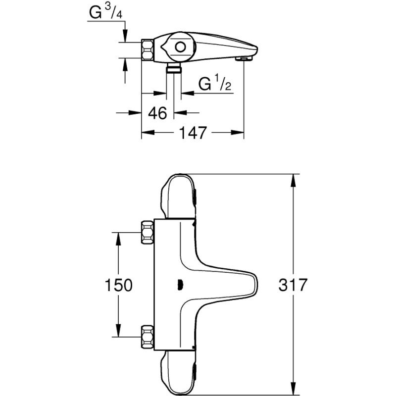 Grohe Grohtherm 1000 Thermostatic Wall Bath/Shower Mixer 34823