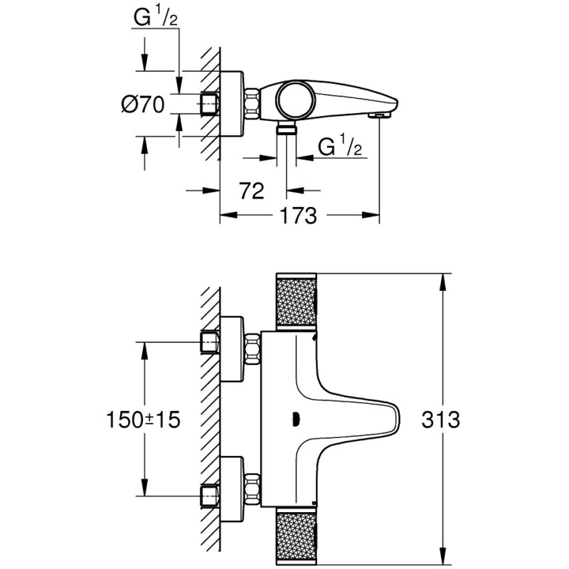 Grohe Grohtherm 1000 Performance Thermostatic Bath/Shower Mixer 34830